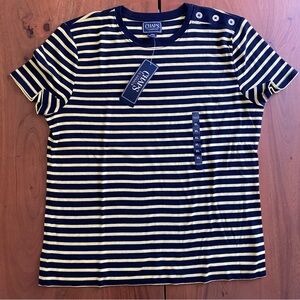 NWT Chaps Classics Yellow and Navy Striped 100% Cotton Button T-Shirt Size XL